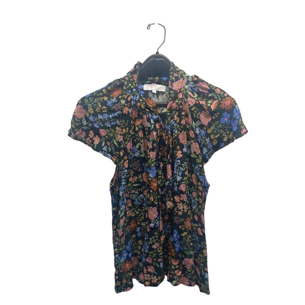 Corey Lynn Calter Corinne Floral Puff Sleeve Blouse Black Pink Blue Medium - Picture 2 of 5